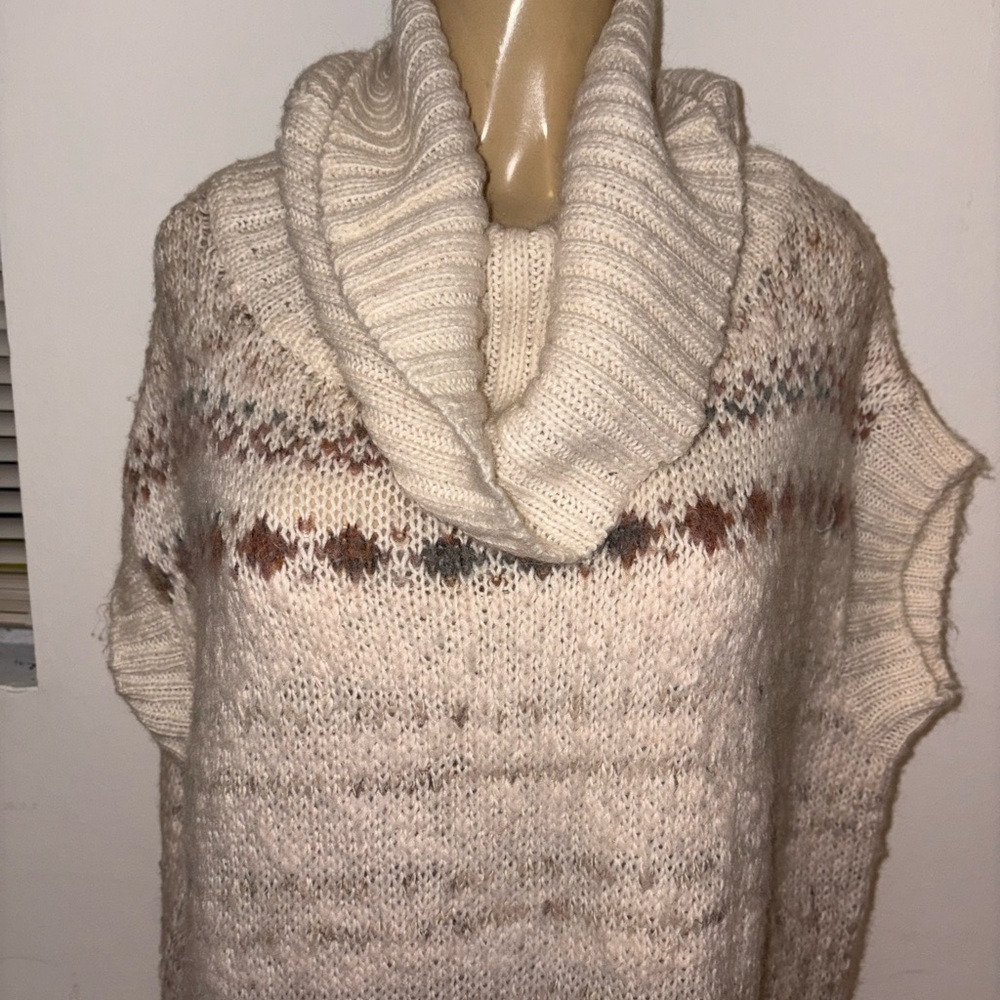 Free People Ivory Cowl Neck Knit Pullover Sweater Size L - Picture 2 of 6